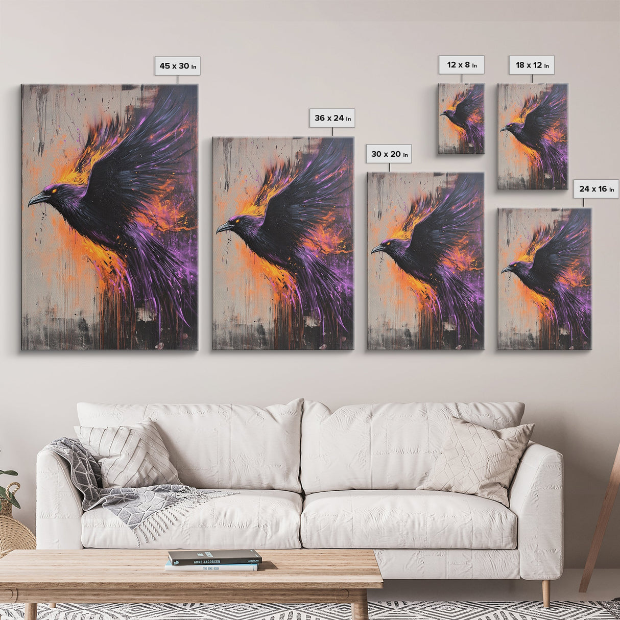 Purple Phoenix Painting Print, Framed Canvas Art, Grunge Decor, Punk Art, Wood Frame Canvas, Home Decor, Office Art