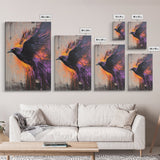 Purple Phoenix Painting Print, Framed Canvas Art, Grunge Decor, Punk Art, Wood Frame Canvas, Home Decor, Office Art