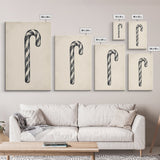 Black and White Candy Cane Sketch, Canvas Print, Christmas Decor, Christmas Painting, Christmas Wall Art