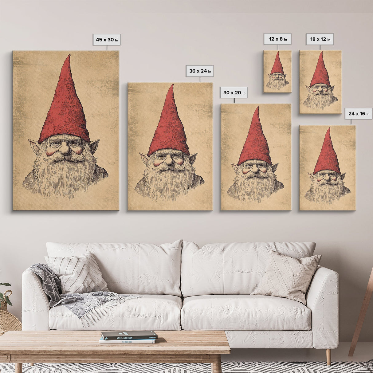 Sketch of a Gnome Canvas Print - Framed Canvas - Minimalist Christmas Art - Boho Christmas Art - Rustic Christmas Art