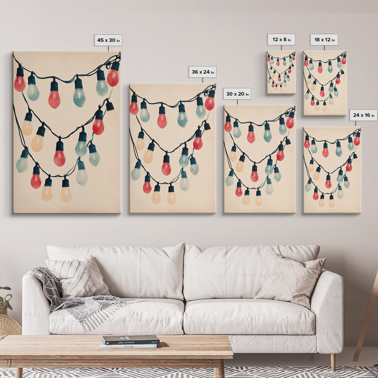 Sketch of Christmas Lights Canvas Print - Framed Canvas - Minimalist Christmas Art - Boho Christmas Art - Rustic Christmas Art