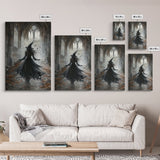 Witchy Decor Framed Canvas Print, Dark Academia, Witch Painting Print, Gothic Decor, Moody Witch Oil Painting, Halloween Art