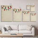 Drawing of Retro Christmas Lights Canvas Print - Framed Canvas - Minimalist Christmas Art - Boho Christmas Art - Rustic Christmas Art