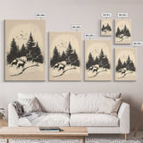 Sketch of Reindeer In The Snow Canvas Print - Framed Canvas - Minimalist Christmas Art - Boho Christmas Art - Rustic Christmas Art