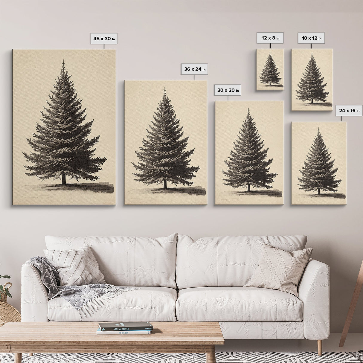 Vintage Christmas Tree Canvas Print - Framed Canvas - Minimalist Christmas Art - Boho Christmas Art - Rustic Christmas Art