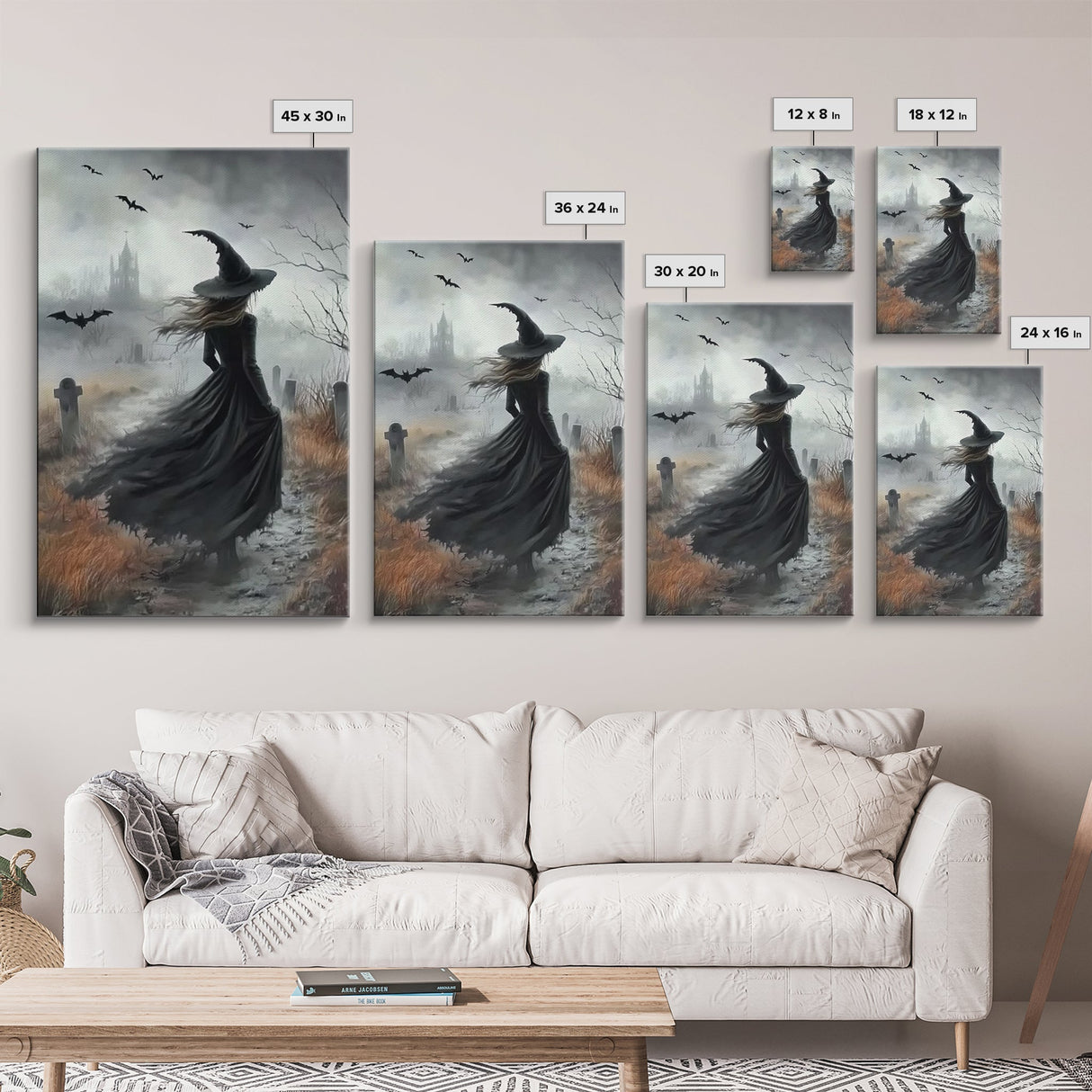 Gothic Oil Painting Print Of a Witch in a Grave Yard, Framed Canvas Print, Dark Academia, Gothic Art, Goth Decor, Halloween Wall Art
