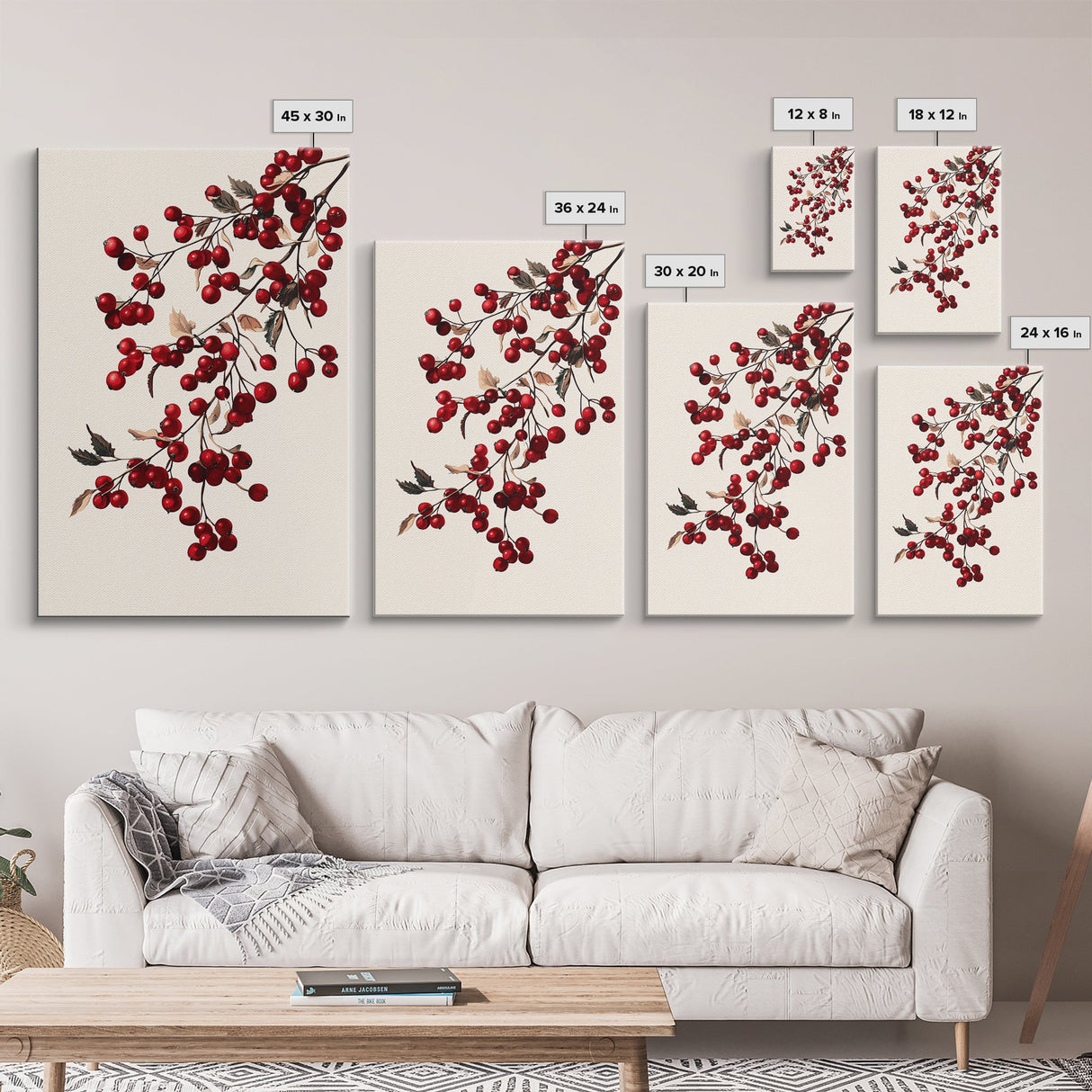 Vintage Holly Berries Canvas Print - Framed Canvas - Minimalist Christmas Art - Boho Christmas Art - Rustic Christmas Art