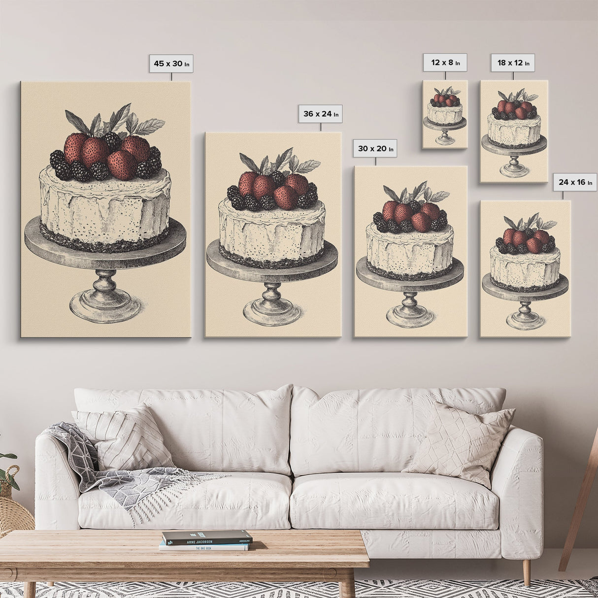 Kitchen Wall Art, Cake Painting Still Life Framed Canvas Print, Dining Room Wall Artt