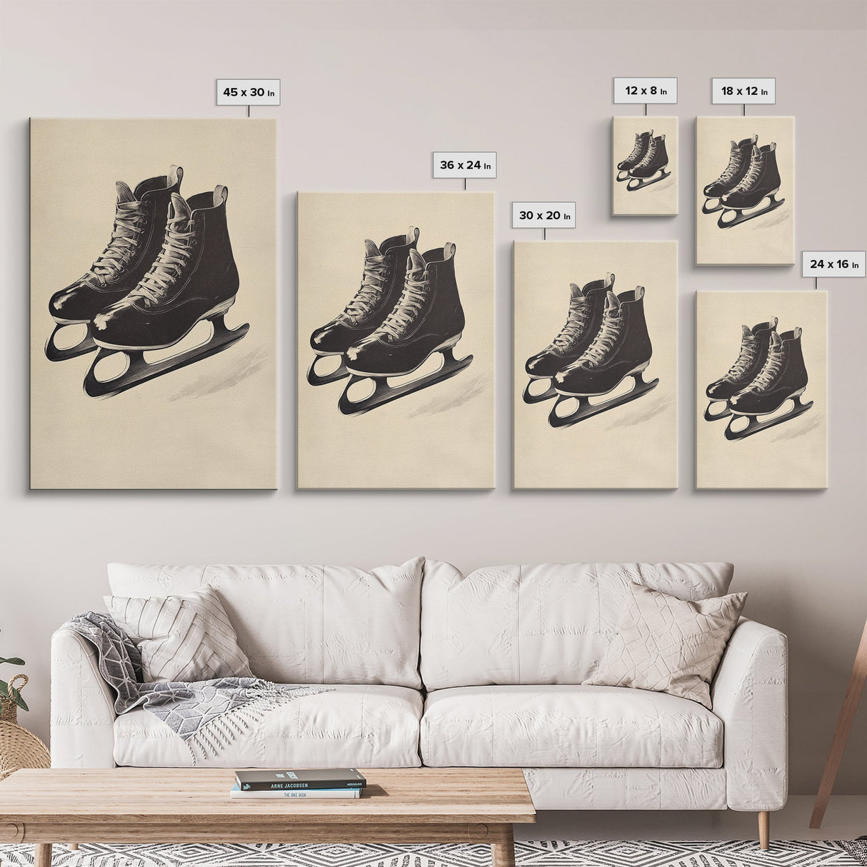 Retro Christmas Ice Skates Canvas Print - Framed Canvas - Minimalist Christmas Art - Boho Christmas Art - Rustic Christmas Art