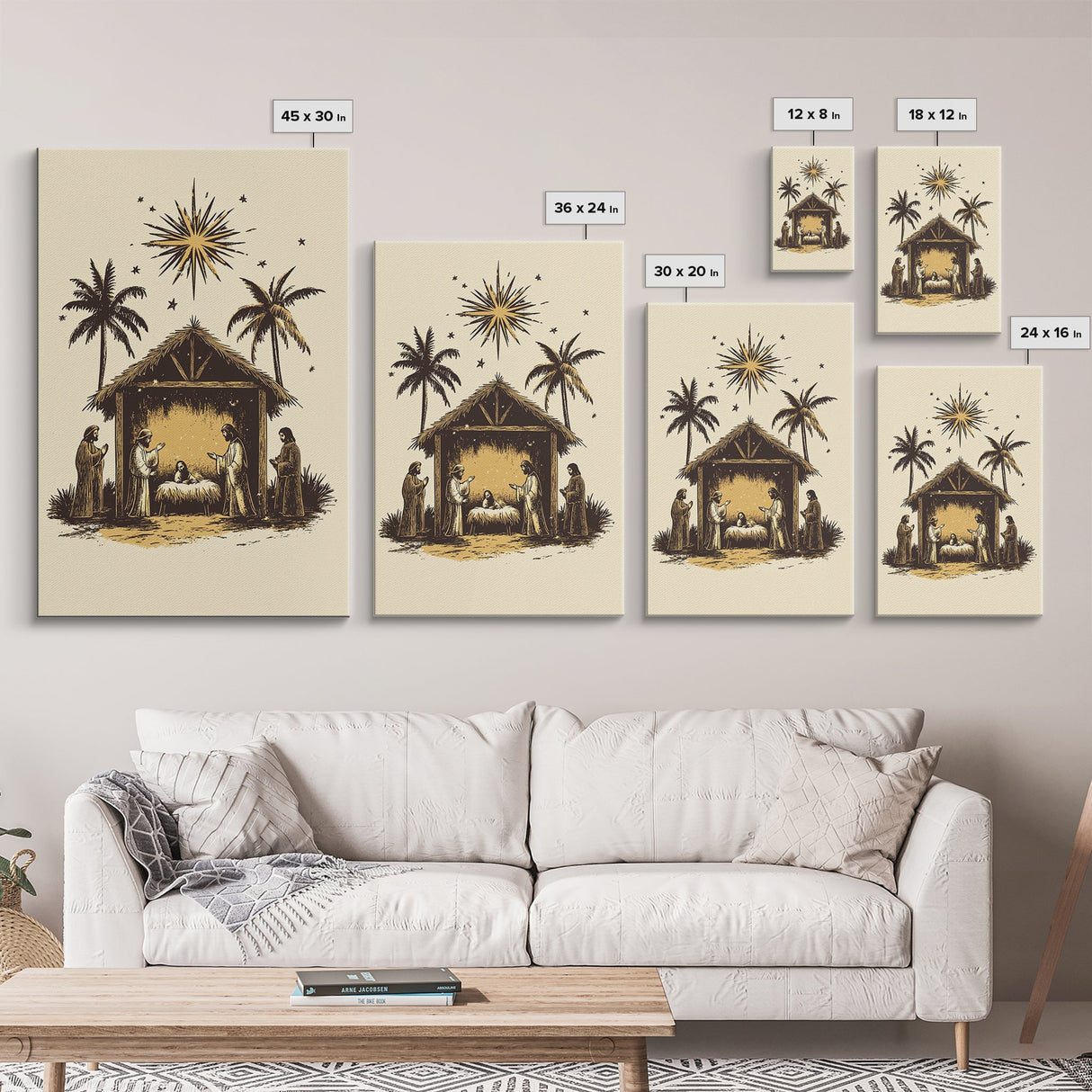 Vintage Nativity Scene Canvas Print - Framed Canvas - Minimalist Christmas Art - Boho Christmas Art - Rustic Christmas Art
