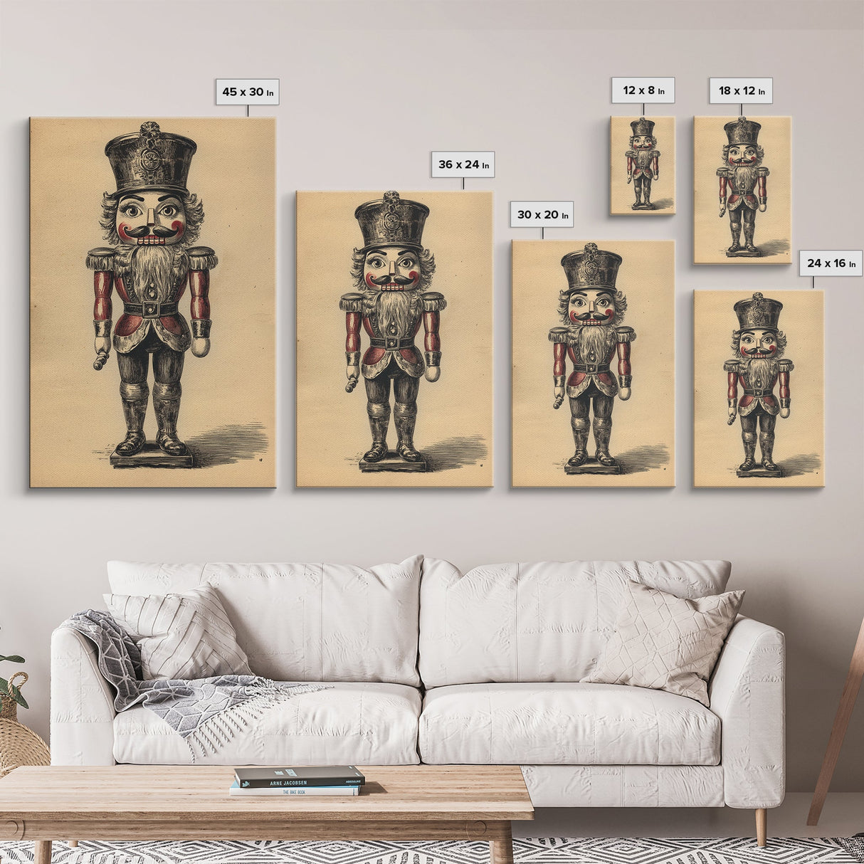 Christmas Nutcracker Canvas Print - Framed Canvas - Minimalist Christmas Art - Boho Christmas Art - Rustic Christmas Art