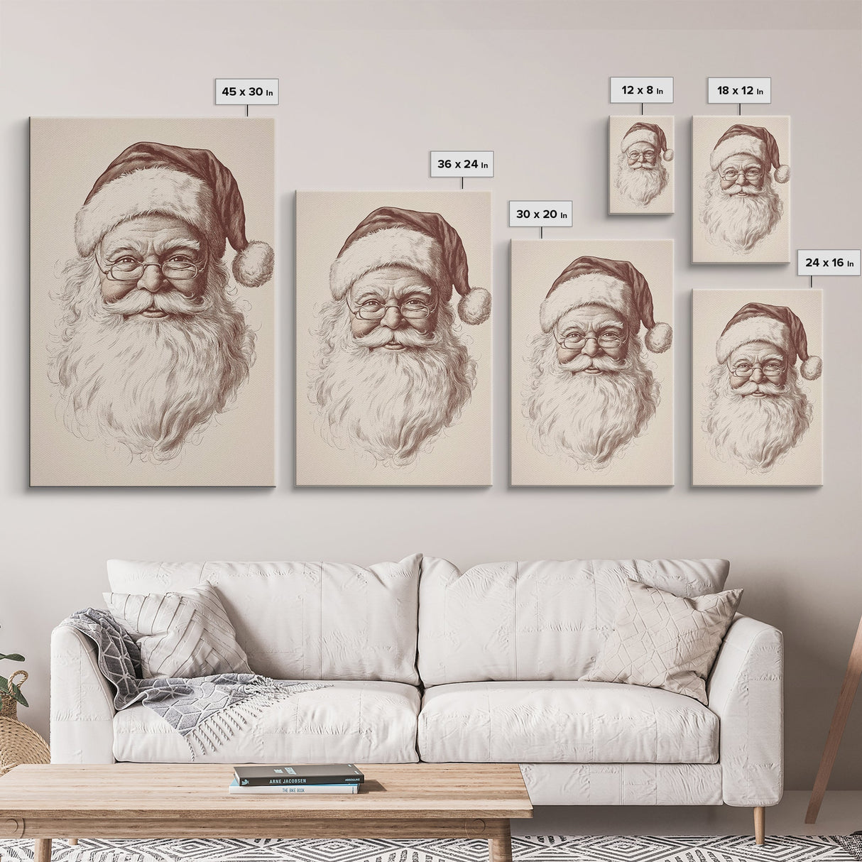 Santa Portrait Canvas Print - Framed Canvas - Minimalist Christmas Art - Boho Christmas Art - Rustic Christmas Art