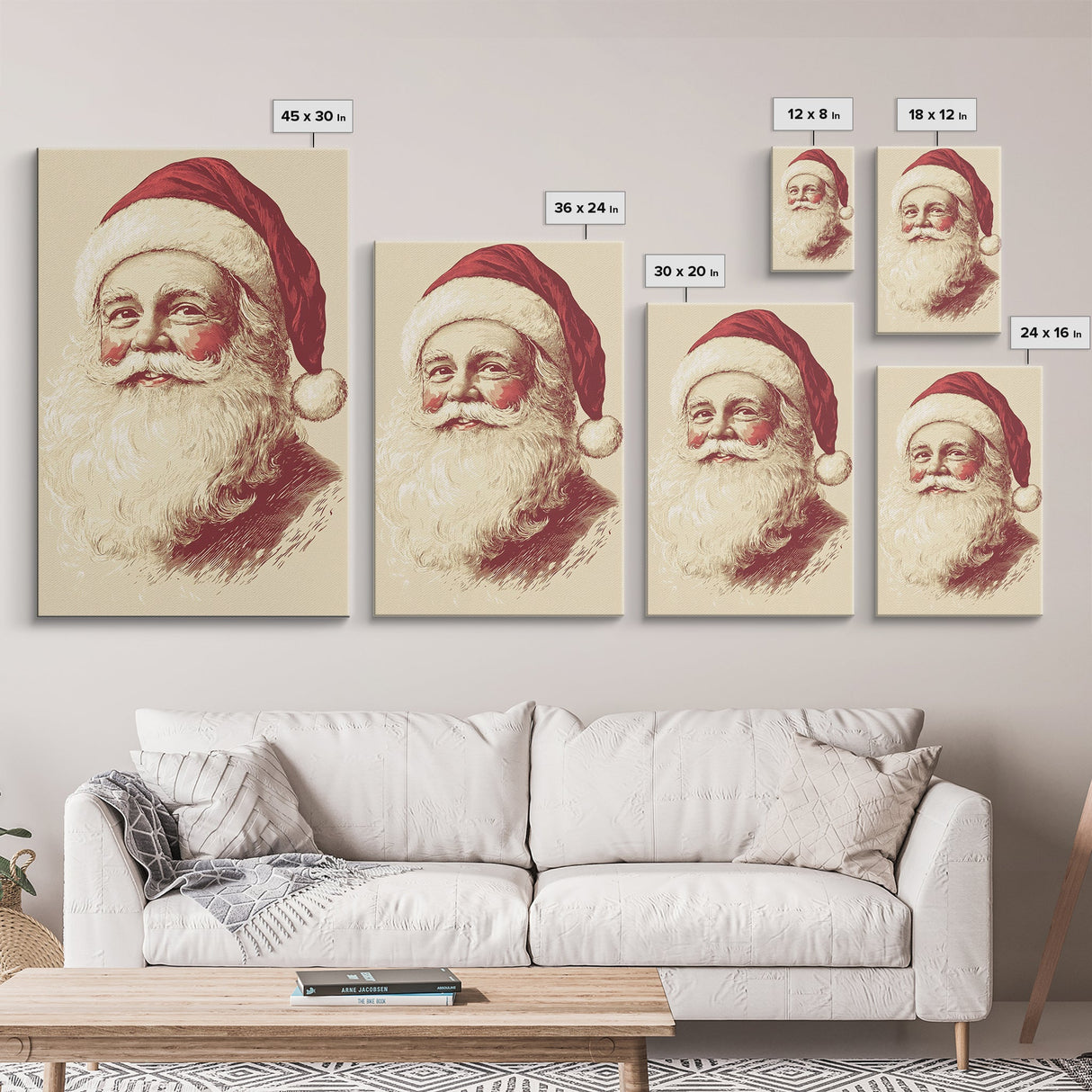 Sainta Clause Painting Canvas Print - Framed Canvas - Minimalist Christmas Art - Boho Christmas Art - Rustic Christmas Art