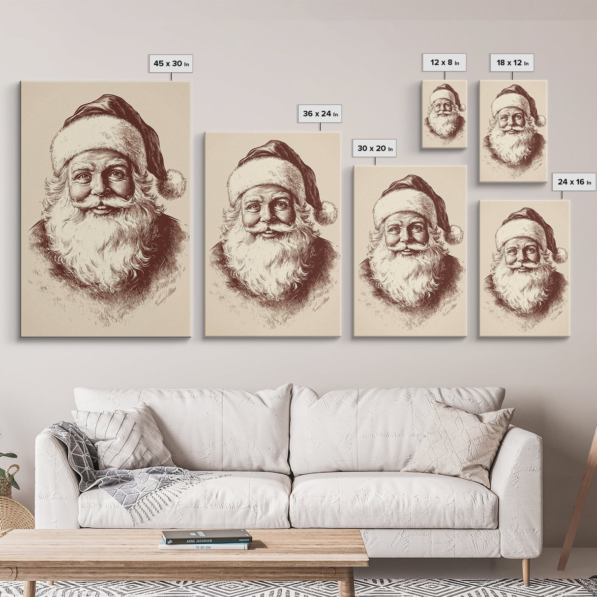 Vintage Santa Painting Canvas Print - Framed Canvas - Minimalist Christmas Art - Boho Christmas Art - Rustic Christmas Art