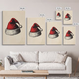 Retro Santa Hat Sketch Canvas Print - Framed Canvas - Minimalist Christmas Art - Boho Christmas Art - Rustic Christmas Art