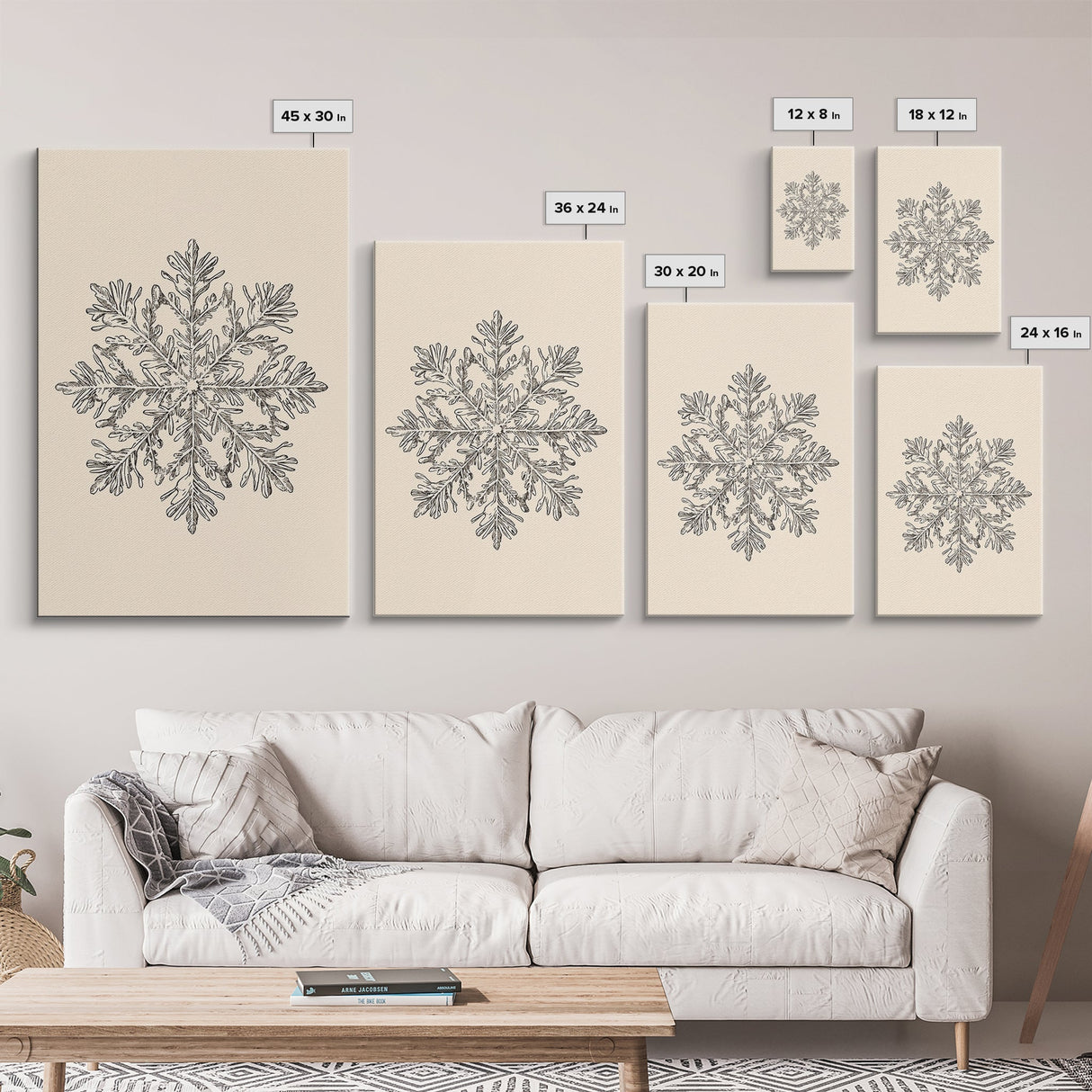 Sketch of a Snowflake Canvas Print - Framed Canvas - Minimalist Christmas Art - Boho Christmas Art - Rustic Christmas Art