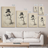 Retro Snowman Canvas Print - Framed Canvas - Minimalist Christmas Art - Boho Christmas Art - Rustic Christmas Art