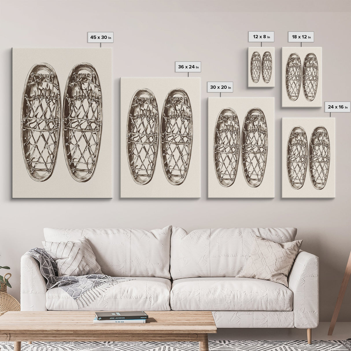 Vintage Snow Shoes Canvas Print - Framed Canvas - Minimalist Christmas Art - Boho Christmas Art - Rustic Christmas Art
