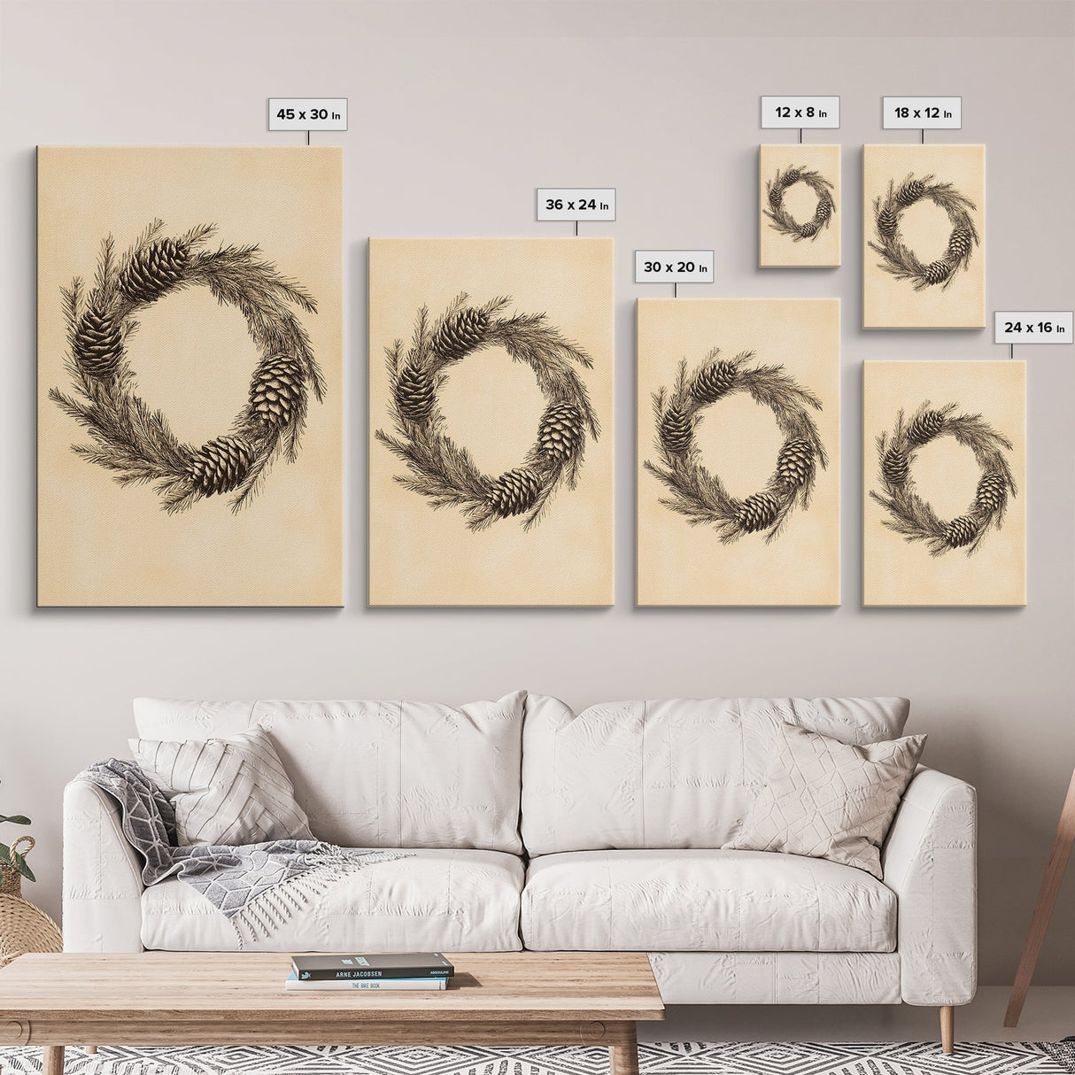 Christmas Wreath Canvas Print - Framed Canvas - Minimalist Christmas Art - Boho Christmas Art - Rustic Christmas Art