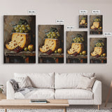Vintage Still Life of Cheese Canvas Print, Retro Kitchen Wall Art, Cheese Painting, Dining Room Wall Art