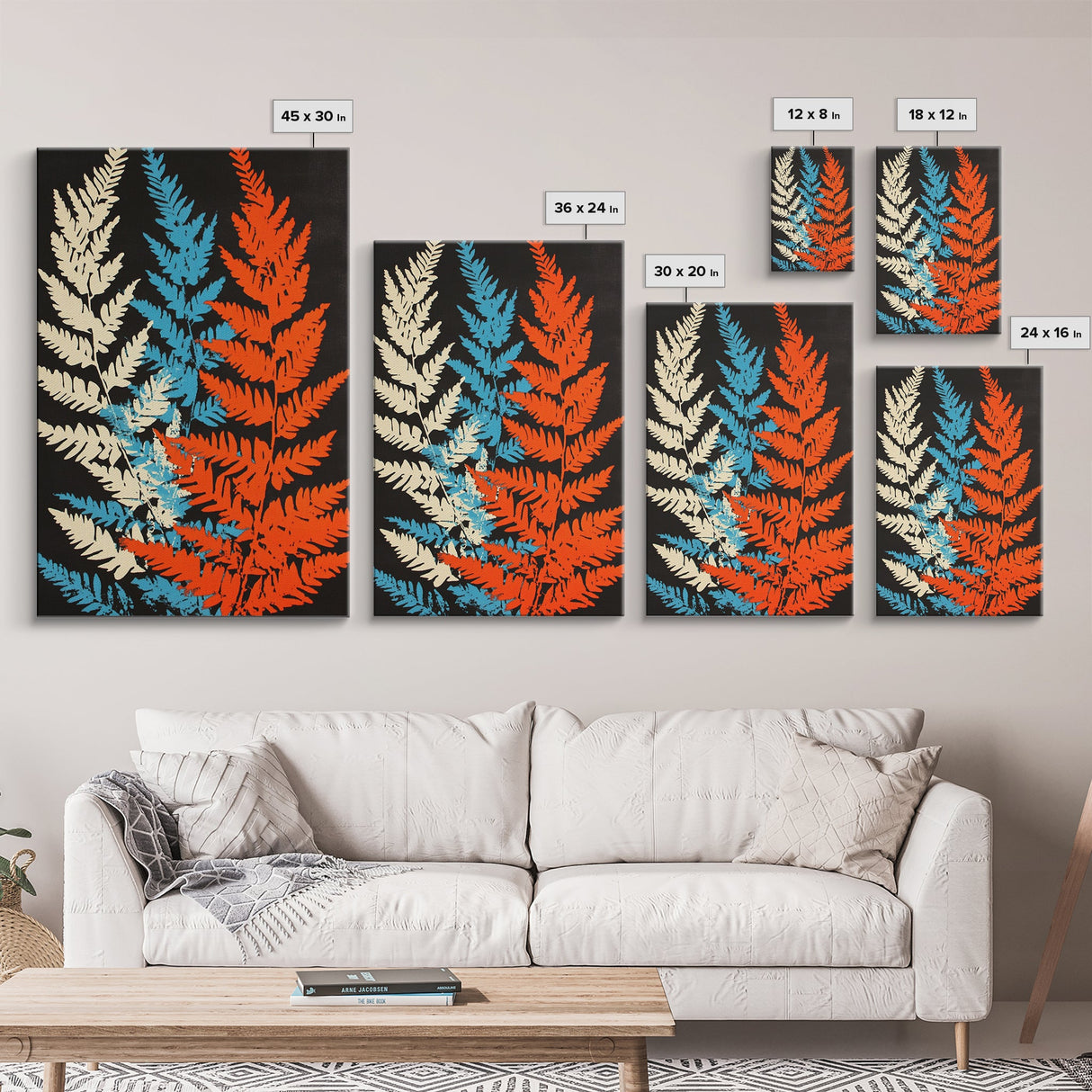 Fern Leaves Abstract Art Print, Retro MCM Style Home Decor, Mid Cenury Modern Abstract Wall Art, Fern Leaves Painting