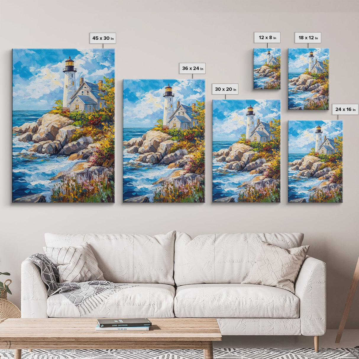 Lighthouse in Maine Framed Canvas Print, Maine Oil Painting, Coastoal Home Decor, Nautical Wall Art, Light House Oil Painting
