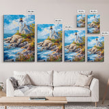 Lighthouse in Maine Framed Canvas Print, Maine Oil Painting, Coastoal Home Decor, Nautical Wall Art, Light House Oil Painting