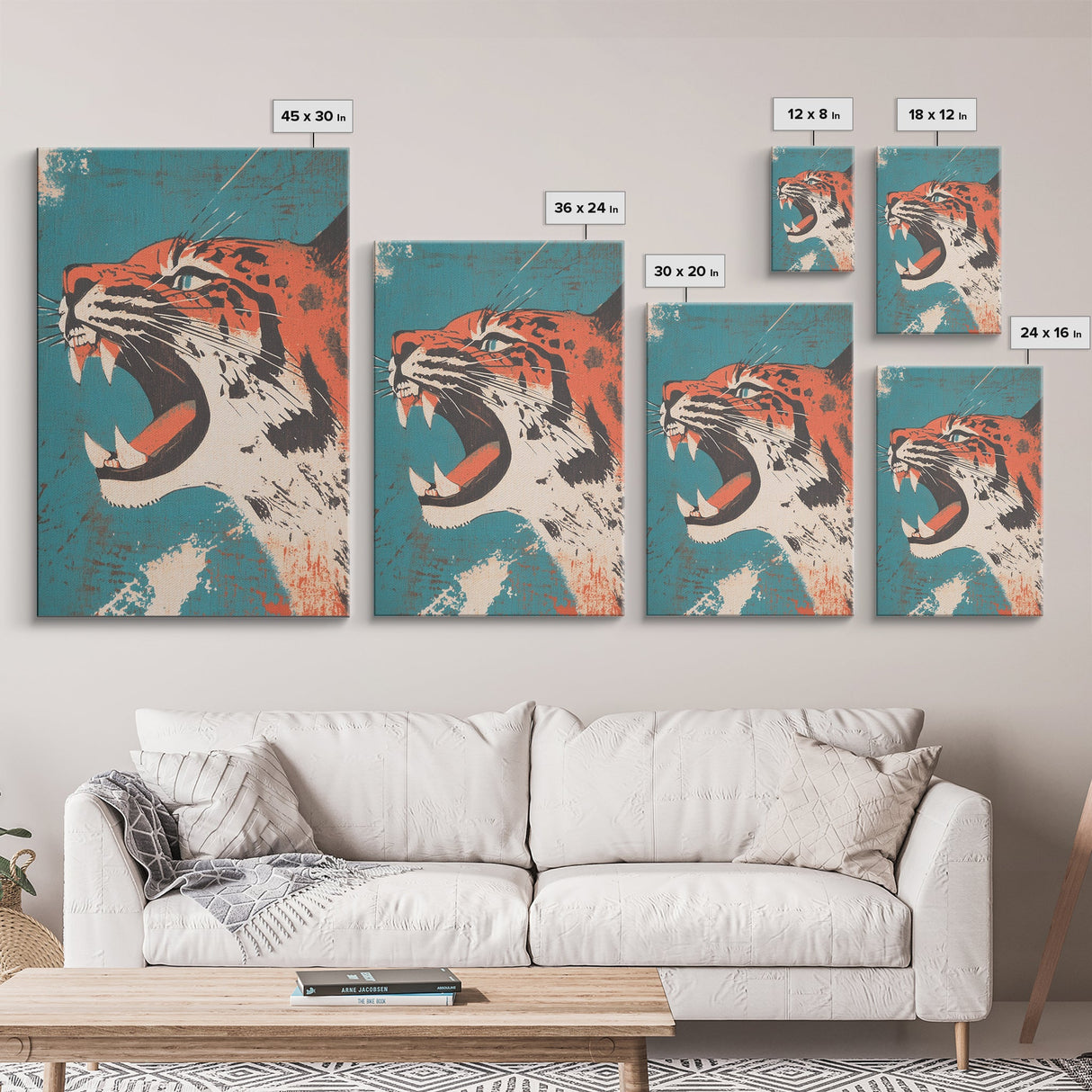 Tiger Roar Wabi Sabi Canvas Print, Wood Framed Wall Art, Japanese Style Art, Japanese Inspired Home Decor, Tiger Painting
