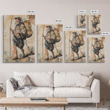 Japanese Fisherman Painting Print, Wabi Sabi Wall Art, Japanese Style Home Decor, Japanese Wood Block Print Style Art
