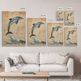Wabi Sabi Dolphin Print, Framed Canvas Print, Dolphain Painting, Dolphin Print, Nautical Decor, Dolphin Art, Boho Style Minimalist Art