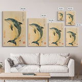 Japanese Style Dolphin Print, Nautical Decor, Framed Canvas Print, Dolphin Painting, Dolphin Art, Gift For Him, Office Art