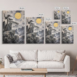 Wabi Sabi Landscape Painting Print - Japanese Style Decor - Japanese Style Art - Bonzai Tree Under a Full Moon