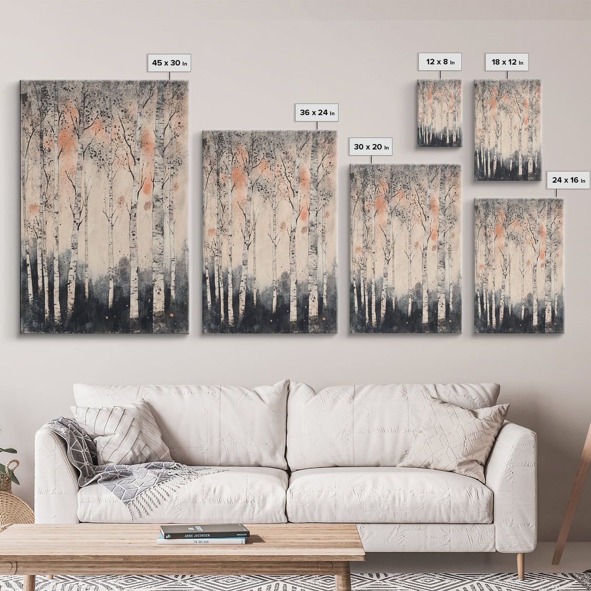Framed Canvas Print Wall Art Print White Birch Tree Forest Landscape Art Print Minimalist Nature Wall Art Living Room Decor Birch Painting