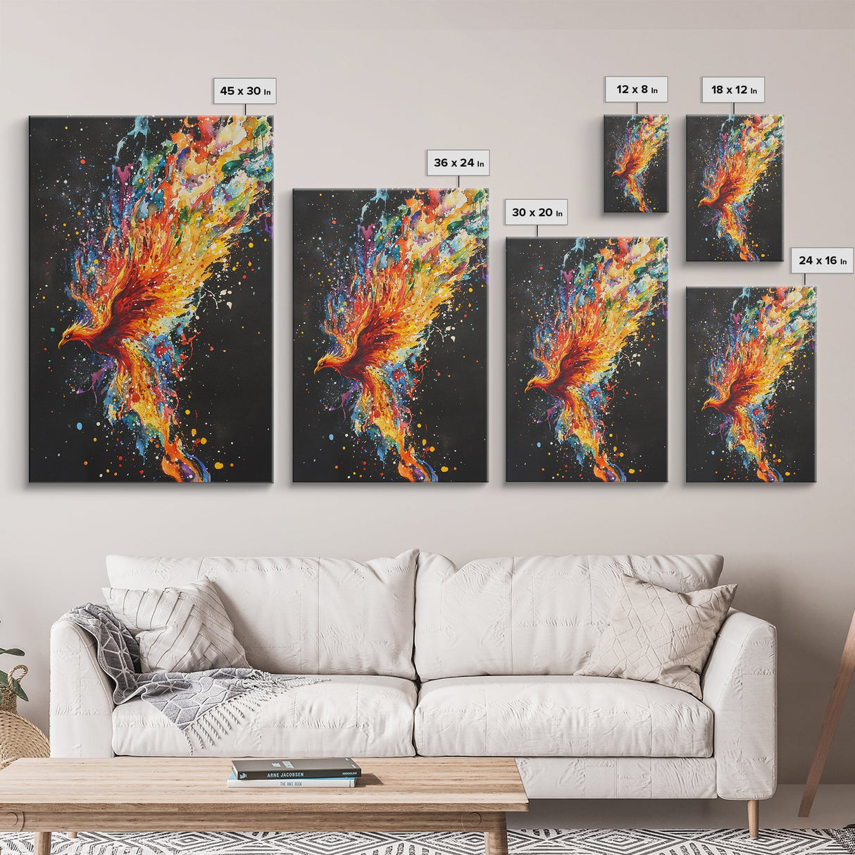 Rainbow Phoenix In Flames, Retribution, Framed Canvas Print, The Phoenix, Framed Wall Art, Original Painting Phoenix
