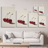 Three Cherries Framed Canvas Print, Cherry Painting, Cherry Wall Art, Ready To Hang Painting, Framed Wall Art, Photorealism, Fruit Art