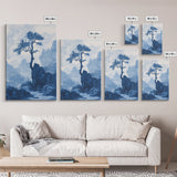 Chinoiserie Wall Art, Chinoiserie Style Canvas Print, Chinoiserie Blue Painting, Retro Boho Style Minimalist Wall Art, Blue Painting