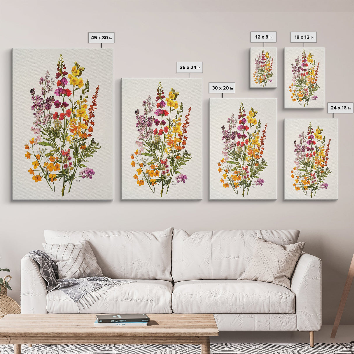 Retro Still Life Of Wild Flowers, Framed Canvas Print, Windflower Painting, Floral Print, Botanical Wall Art, Garden Decor, Wabi Sabi Wall Art