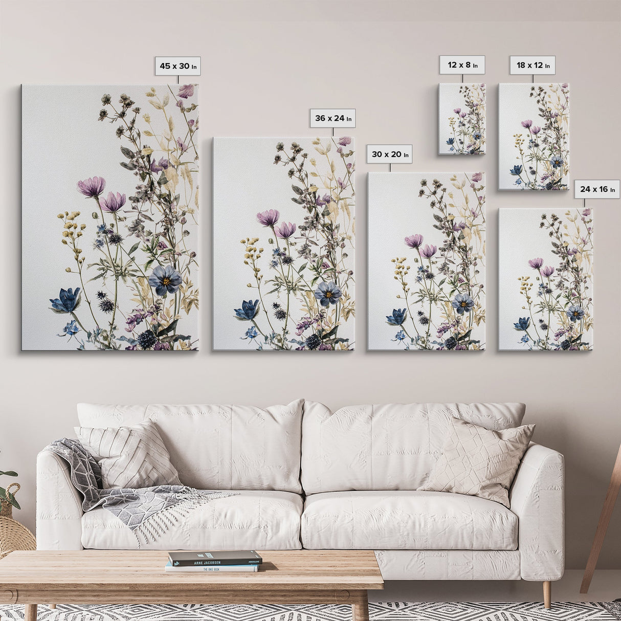 Retro Floral Decor Framed Canvas Print Modern Farmhouse Minimalist Wildflowers Painting Botanical Wall Art