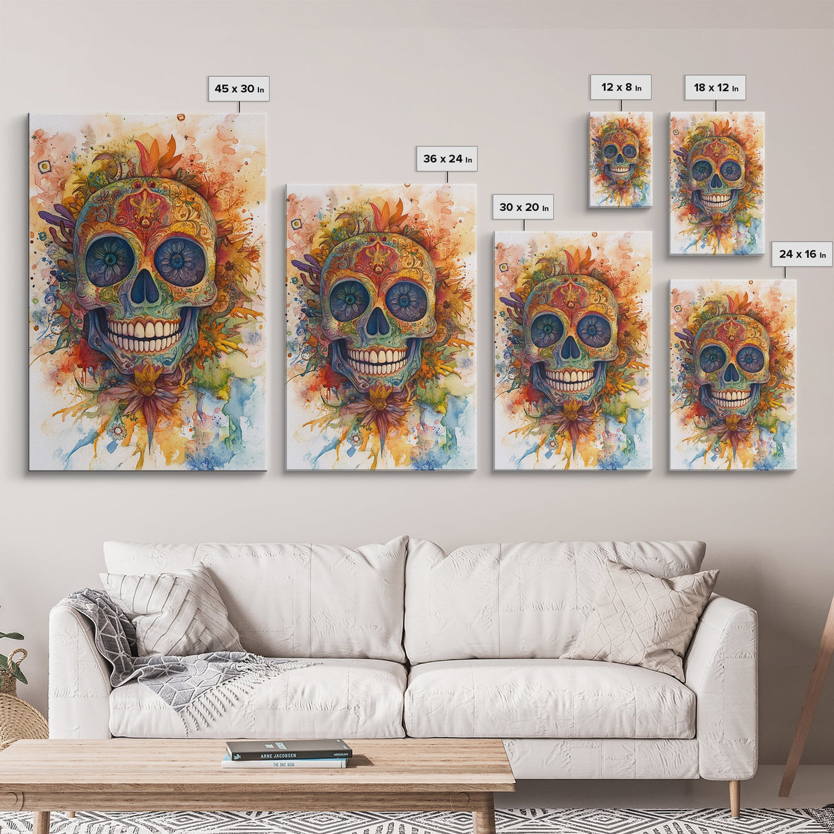 Sugar Skull Painting Print, Framed Canvas, Chicano Decor, Mexicano Wall Art, Day of The Dead / Dia de los Muertos, Mexicano Home Decor