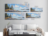 Acadia National Park, Framed Canvas Print, Acadia Watercolor Art Painting, Extra Wide Panoramic Wall Art, Horizontal Mountain Landscape Painting