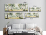 Silver Birch Trees in Spring Panoramic Canvas Print, Panoramic Painting, Aspen Trees Painting, Forest Landscape Horizontal Wall Art