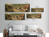 Cute Irish Village Framed Canvas Print, Ireland Painting Print, Ireland Wall Art, Irish Home Decor, Irish Painting, Panoramic Print