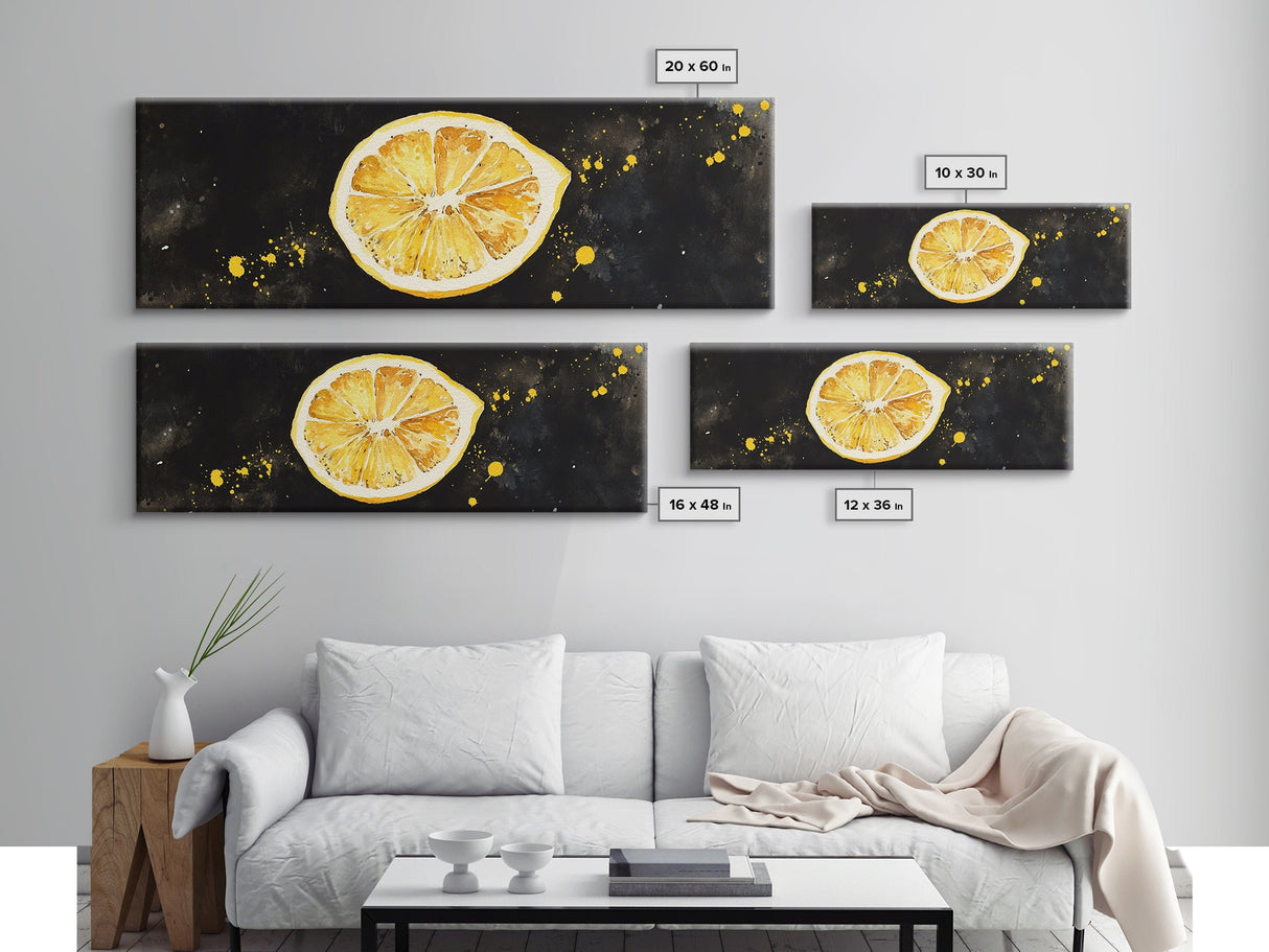 Panoramic Lemon painting Print, Food Kitchen Wall Art, Dining Room Decor, Horizontal Wall Art, Lemon Art, Lemon Home Decor, Kitchen Painting