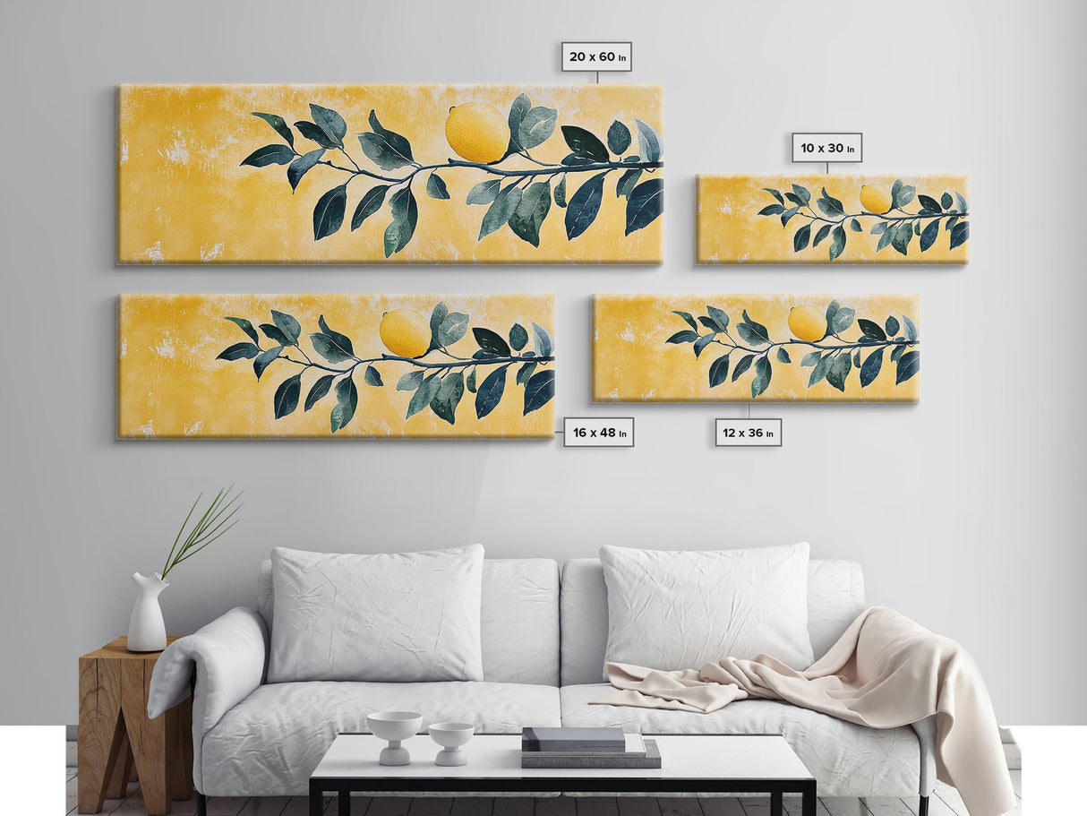 The Lemon Tree Framed Canvas Print, Horizontal Panoramic Wall Art, Kitchen Decor, Gift For Her, Lemon Tree Painting Wall Art