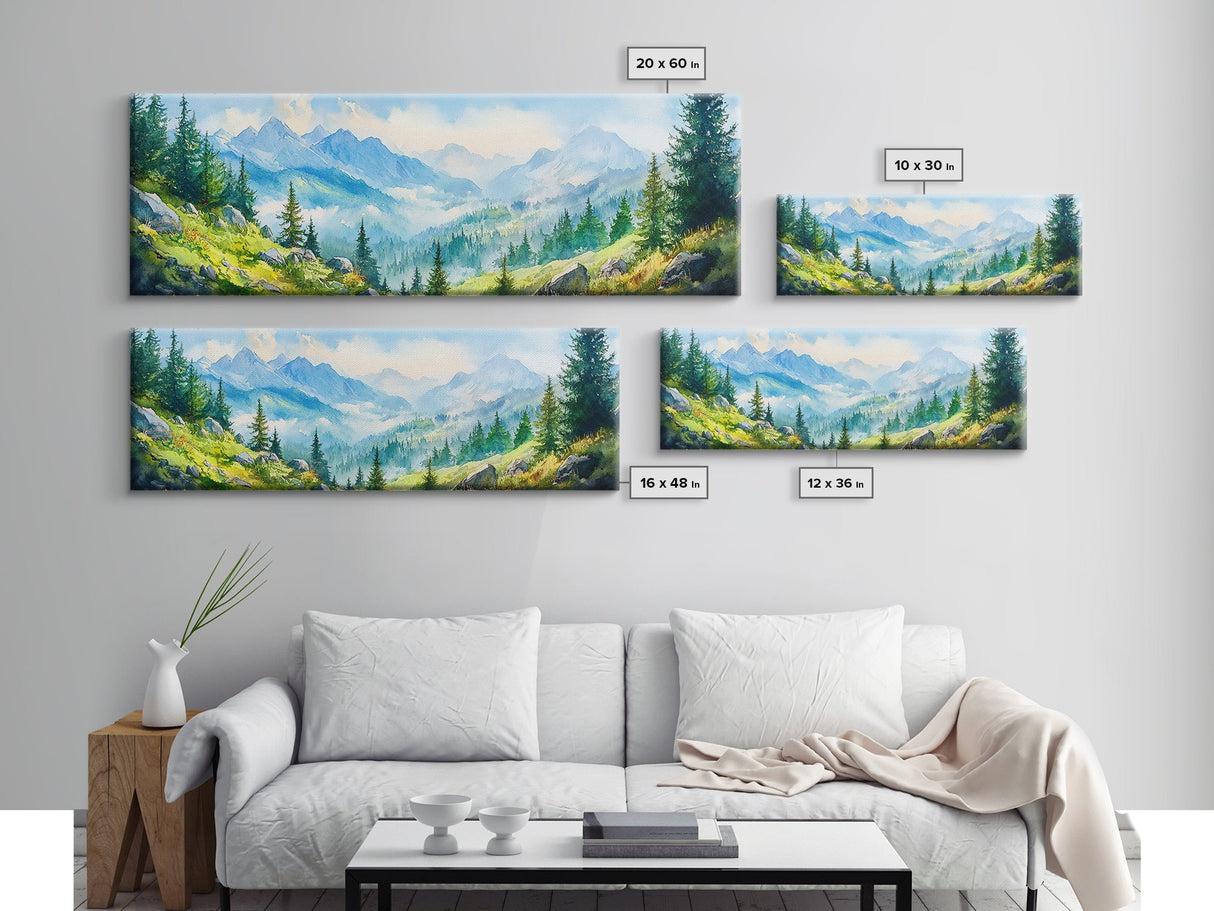 Vintage Mountain Art Canvas Print | Mountain Oil Painting | Extra Large Vintage Wall Art | Panoramic Wall Art Print | Vintage Mountain Scene