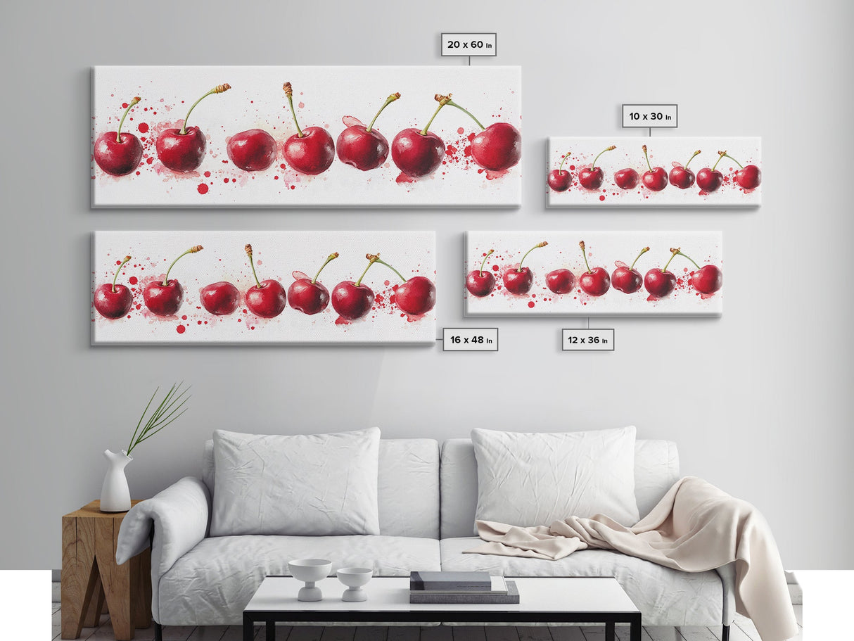 Original Cherry Painting Print - Panoramic Canvas Fruit Illustration - Home Decor For Kitchen - Framed Wall Art - Dining Room Decor