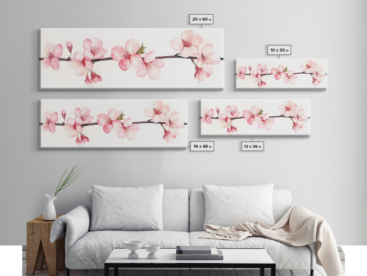 Panoramic Cherry Blossoms Painting Print - Oil Painting Canvas Print of Cherry Blossoms - Elegant Japanese Cherry Blossoms Painting