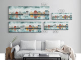 Panoramic Painting Print of Nantucket, Framed Canvas Print, Nantucket Painting, nautical seascape landscape painting, Nautical Decor