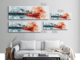 Panoramic Nautical Seacape Painting, Framed Canvas Print - Nantucket Wall Art - Beach House Art - Painting of Nantucket