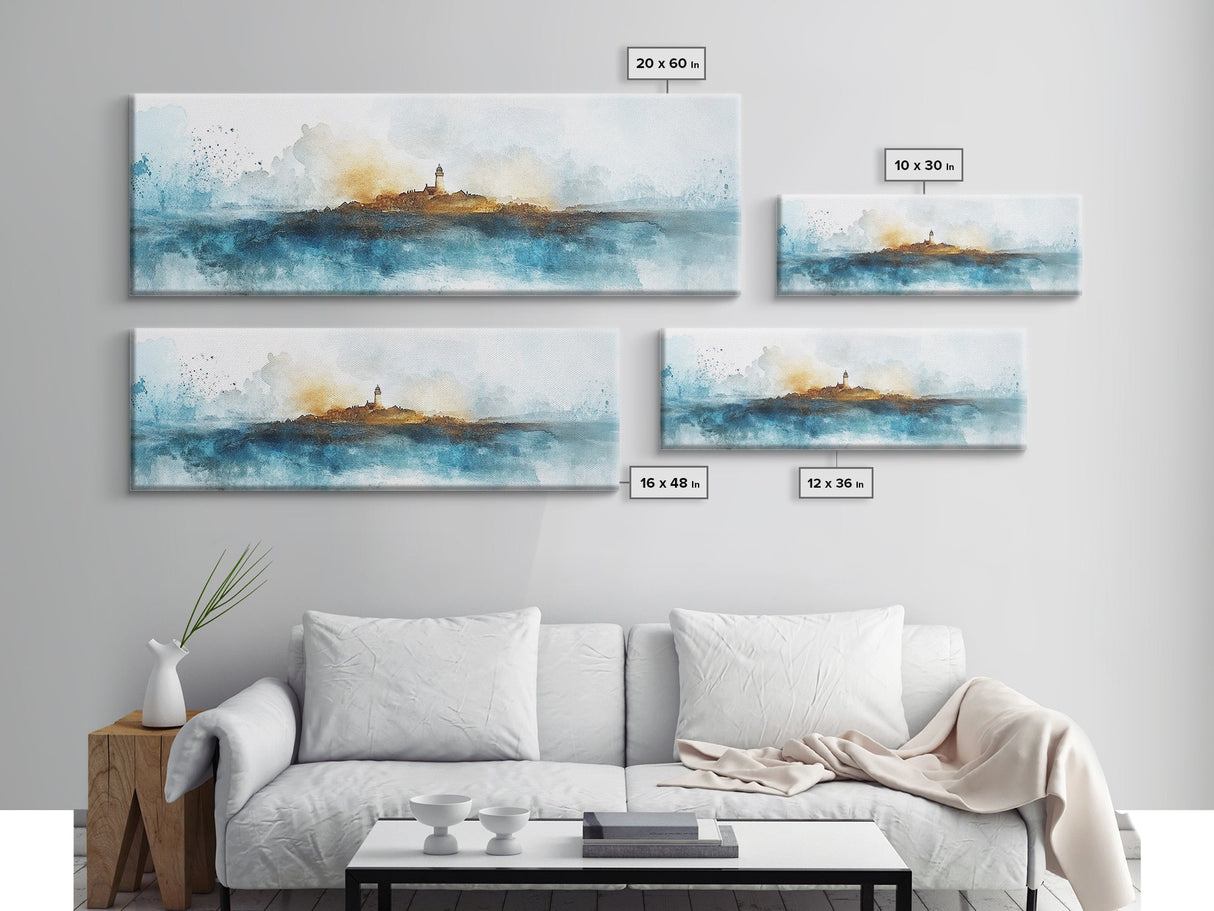 Horizontal Painting Print of Nantucket, Framed Canvas, Nautical Wall Art, Seascape landscape painting, Panoramic Nantucket Wall Art